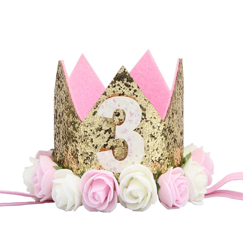 Cross-Border 1st Birthday Crown Headband: Princess Gold & Pink Party Accessory for Girls