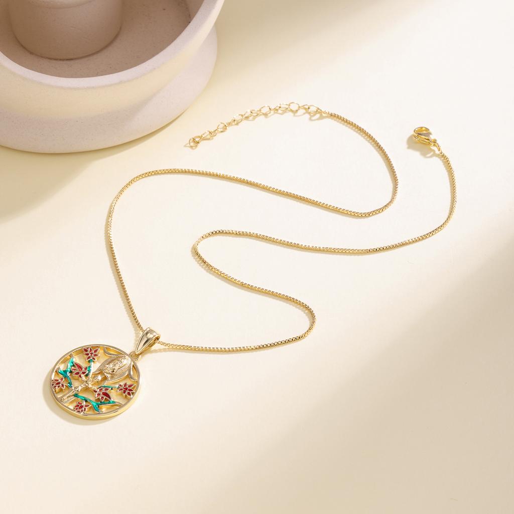Nidin Vintage Our Lady Guadalupe Tree Of Life Pendant Necklace For Women Enamel Religious Virgin Mary Charm Christian Jewelry