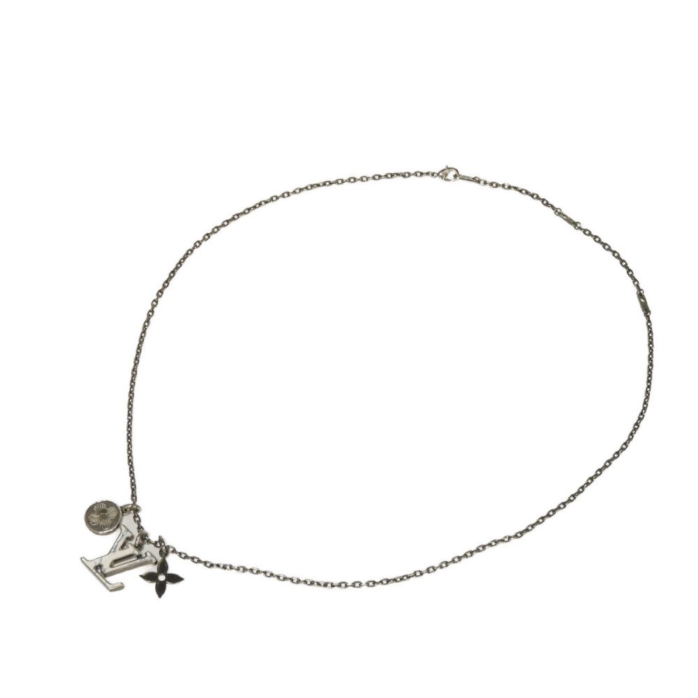 Used LV Initial Pendant 12564 M00317 7984 Synthetic Stone Aged Gunmetal Monogram Flower Stone White Men's from Japan