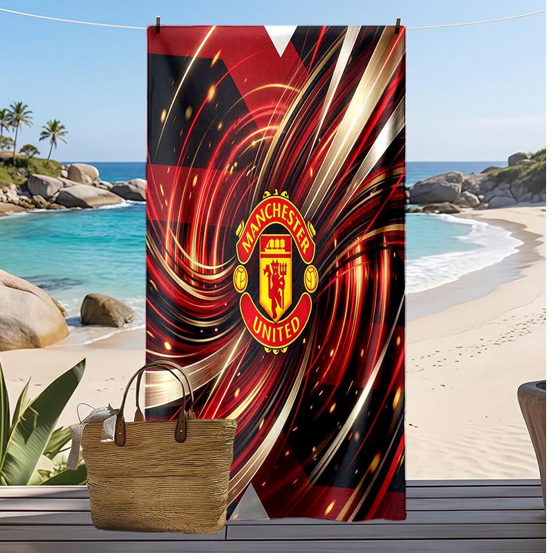 Manchester United Bedrucktes Strandtuch Schnelltrocknend Weiches Handtuch Tragbare Große Rechteckige Stranddecke für Reisen Schwimmbad