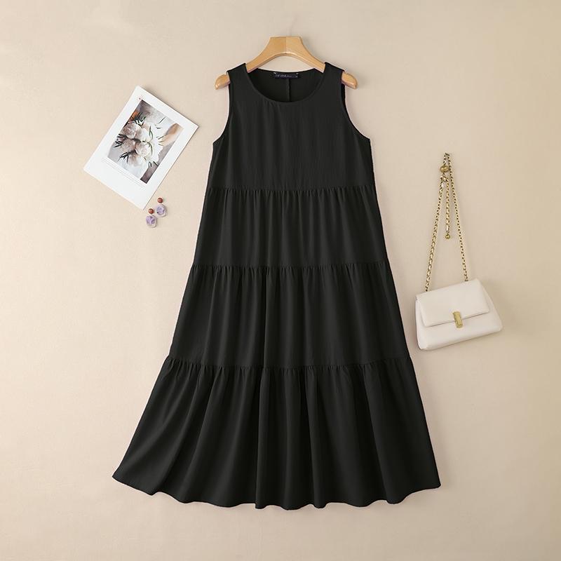 ZANZEA Women Summer Round Neck Loose Casual Sleeveless Dress