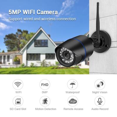 5MP WLAN-Kamera ONVIF Kabellose/verkabelte wasserdichte Außenkamera Audioaufzeichnung Bewegungserkennung iCSee XMeye Cloud H.265