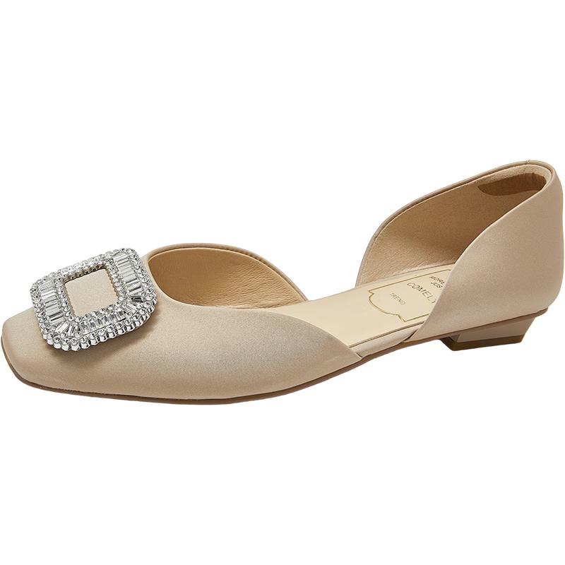COMELY Women s Leather Rhinestone Low Heel Flats EU 37
