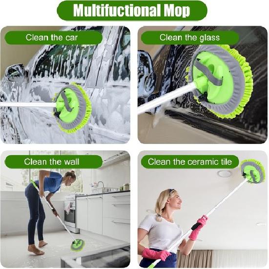 62" Car Wash Brush with Long Handle and Microfiber Car Cleaning Brush Kit Green