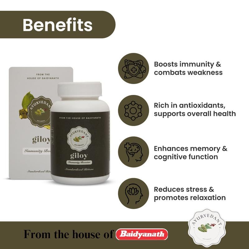 Baidyanath Ayurvedant Giloy Tablets For Immunity Boost, Detox & Overall Wellness Herbal Supplement 60 Tablets Pack Of 1