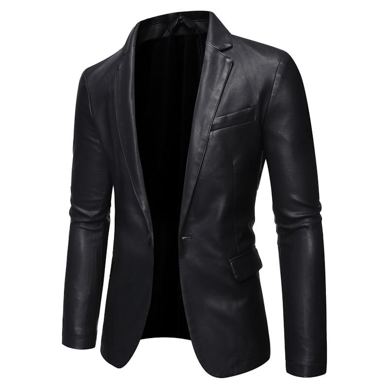 Spring and Autumn New Men's Leather Suit Korean Style Green Hairstylist Handsome Leather Suit Fashion Slim Casual Jacket