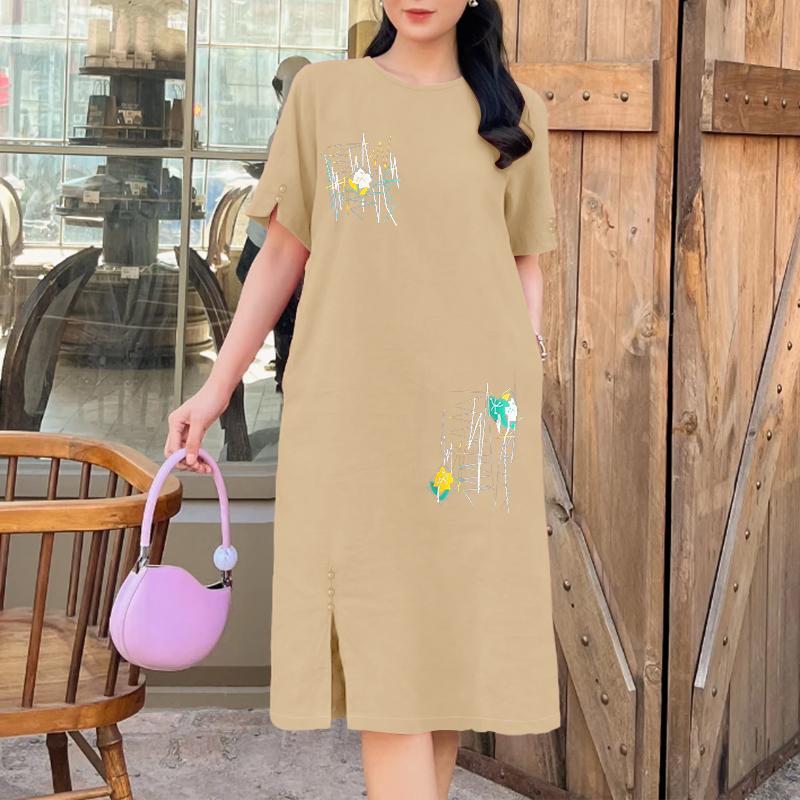 ZANZEA Women Summer Round Neck Casual Short Sleeve Print Dress