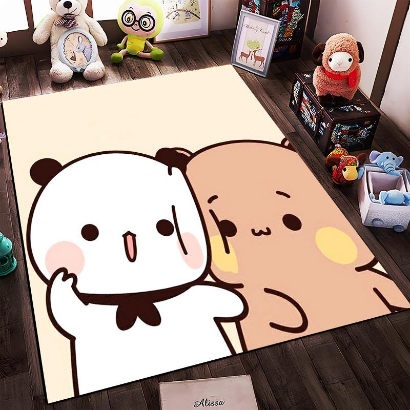 Cute Cartoon Panda and Bear Illustration On Soft Beige Background Carpet Design Suitable for Use As an Anti-slip1 For1room and Bedroom Sofas