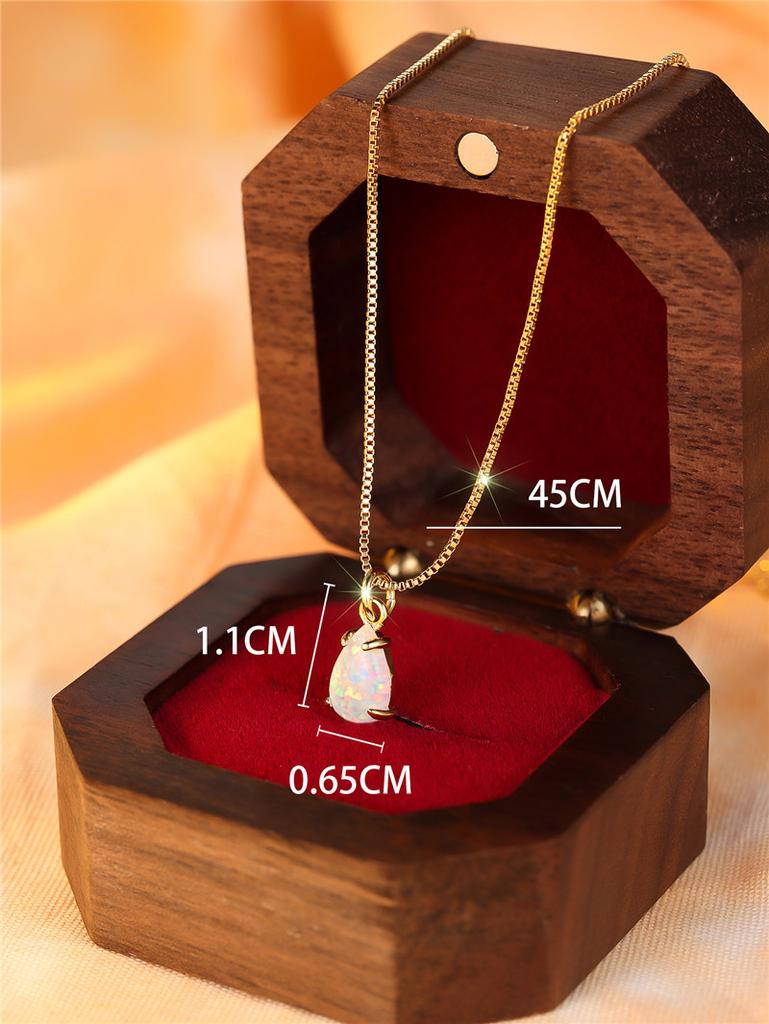 Süßer weiblicher weißer Feueropal-Stein Anhänger Halskette Vintage Silberfarbe Hochzeits Schmuck Geschenk für Frauen