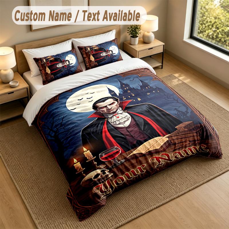 3Pcs Bedding Set Custom Name Text, 1 Sheet 2 Pillowcases Home Bed DecorDracula