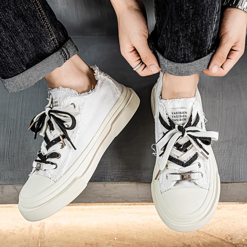 Fashion Summer White Men's Canvas Sneakers Platform Vulcanized Shoes For Men Comfy Breathable Casual Shoes Man Fashion Board Shoes
