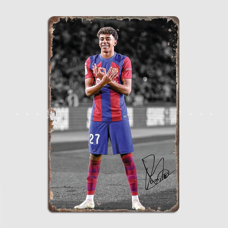 Lamine Yamal And Messi Football Player Retro Posters Metal Sign Poster Bar Interior Bedroom Wall Art Home Decor Room Decoration