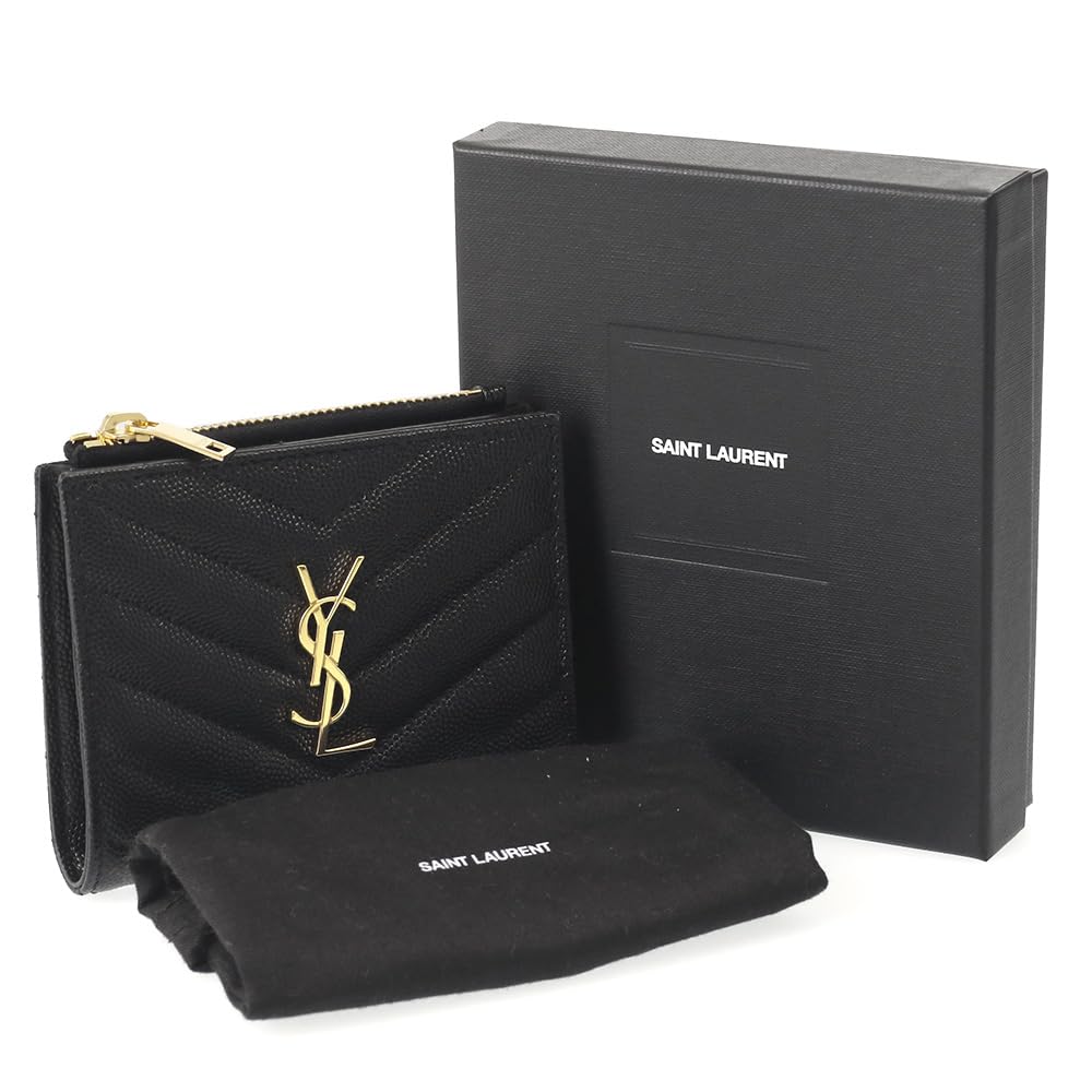 Saint Laurent Women's Bifold Mini Wallet In Caviar Leather, Size 575879 BOW01 1000, Black [Parallel Import]