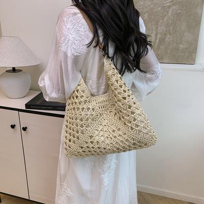 Beach Vacation Straw Bag Women's  New Versatile Woven Shoulder Bag Portable Tote Bag