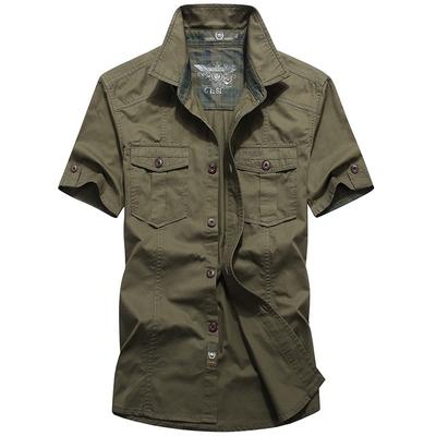 New Single Breasted Cotton Men Short Sleeve Casual Shirts High Quality Militar Overshirt Slim Fit Mens Designer Clothing Blouses 6XL