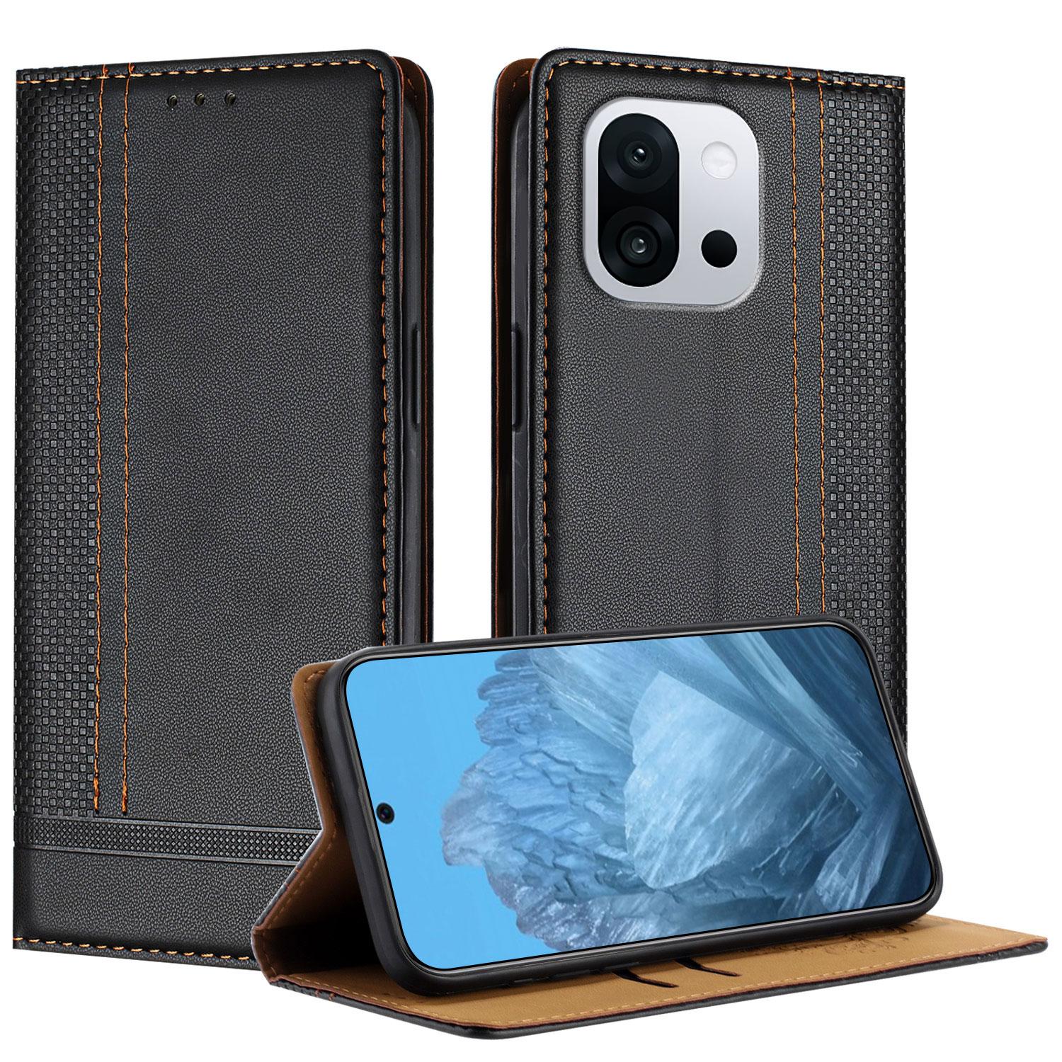 

Чехол для OnePlus 13T 5G с L-образным сетчатым узором, кожаная подставка, чехол для телефона со слотами для карт Black