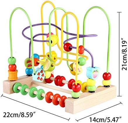 Jacootoys Wooden Roller Coaster Bead Maze, Montessori Educational Toy, Motor Skill Activity Center, Learning Toy for Toddlers & Kids, Boys Girls Gift