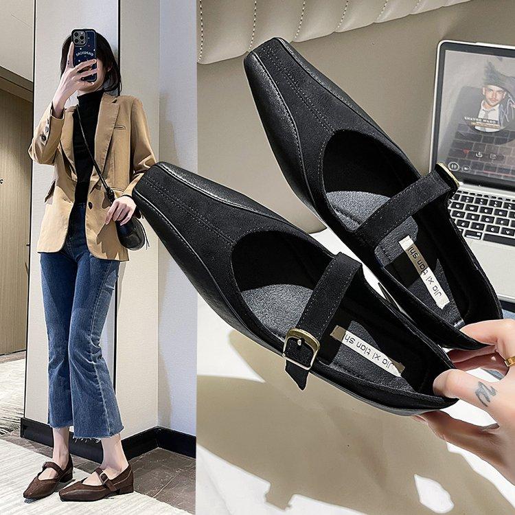Fashion Women High Heels Fashion Elegant Mary Jane Shoes Square Toe Outdoor Dress Designer Metal Buckle Low Heels Spring Summer Pumps