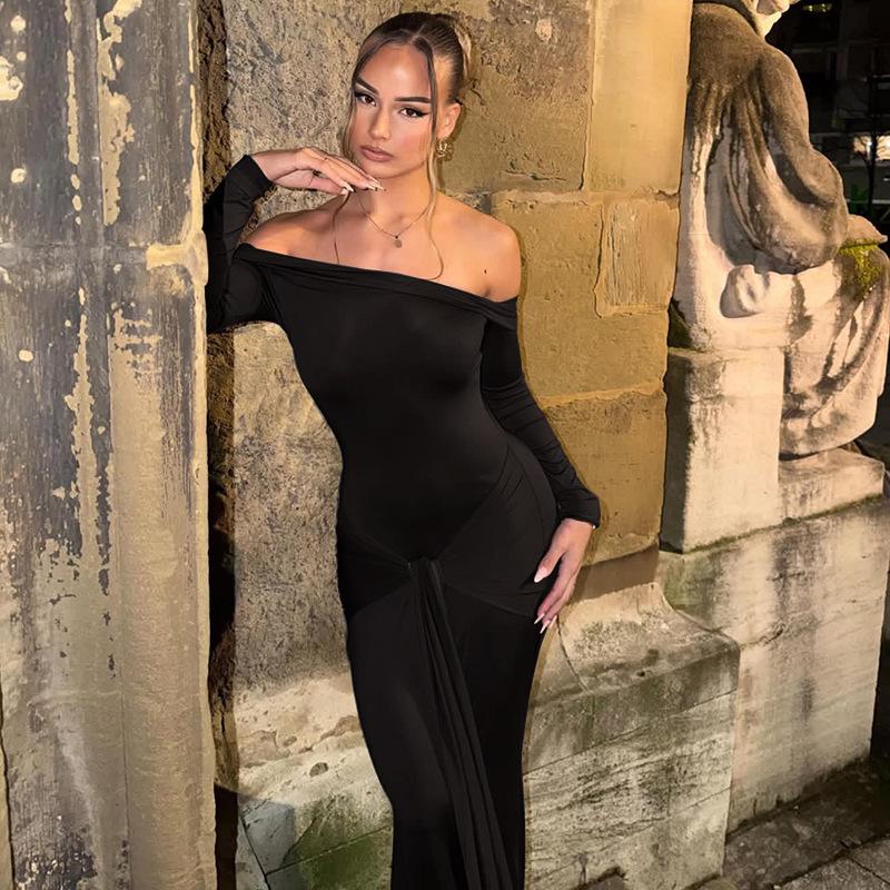 2026 Spring European & American Style One-Shoulder Backless Pleated Dress M