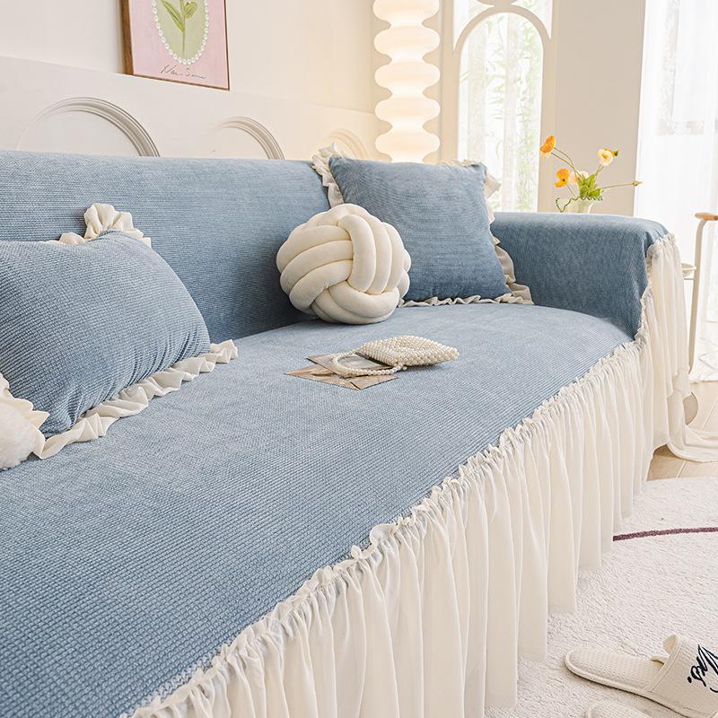 

Cream Style Sofa Throw, Full Coverage All-Season Lace Skirt Sofa Cover, Universal Full Package Blanket 180x130cm небо синє кольору