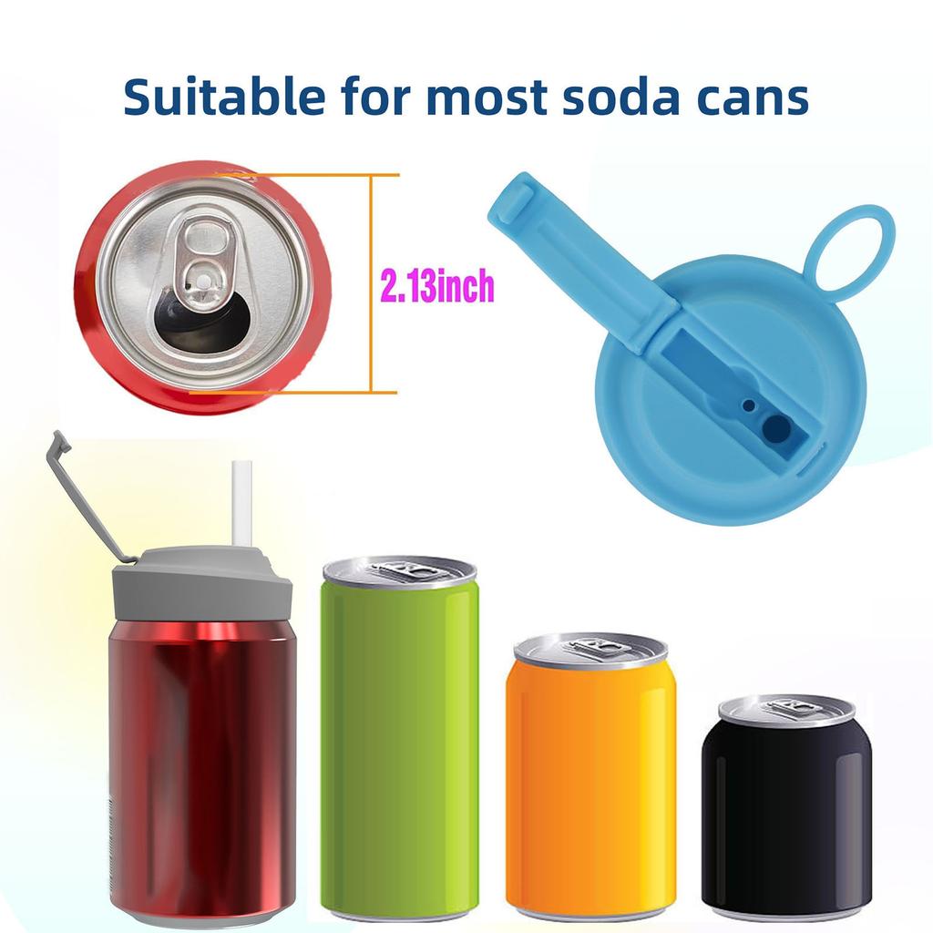 Colorful Silicone Sodas Can Lid and Straw Easy Use Spill-proof Sealed Can Cover for Canned Beverages Beer and Juice