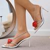 Fashion 2025 Summer Plus Size Pointed Toe Women's Modern Sandals Floral Crystal Slip On Thin Heel Fashion Open Toe Party Dress Sandals