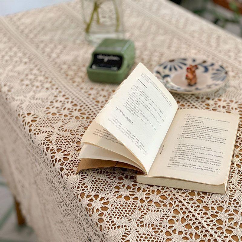 Handcrafted Floral Lace Polyester Tablecloth, Square French Vintage Lace Edge Design for Dining, Coffee Table & Party Decor