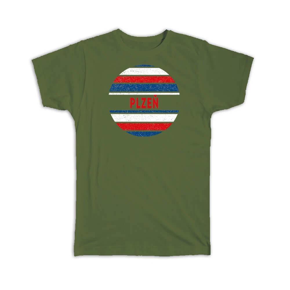 Gift T-Shirt : Plzen Czech Republic Distressed Retro Expat Vintage Flag L