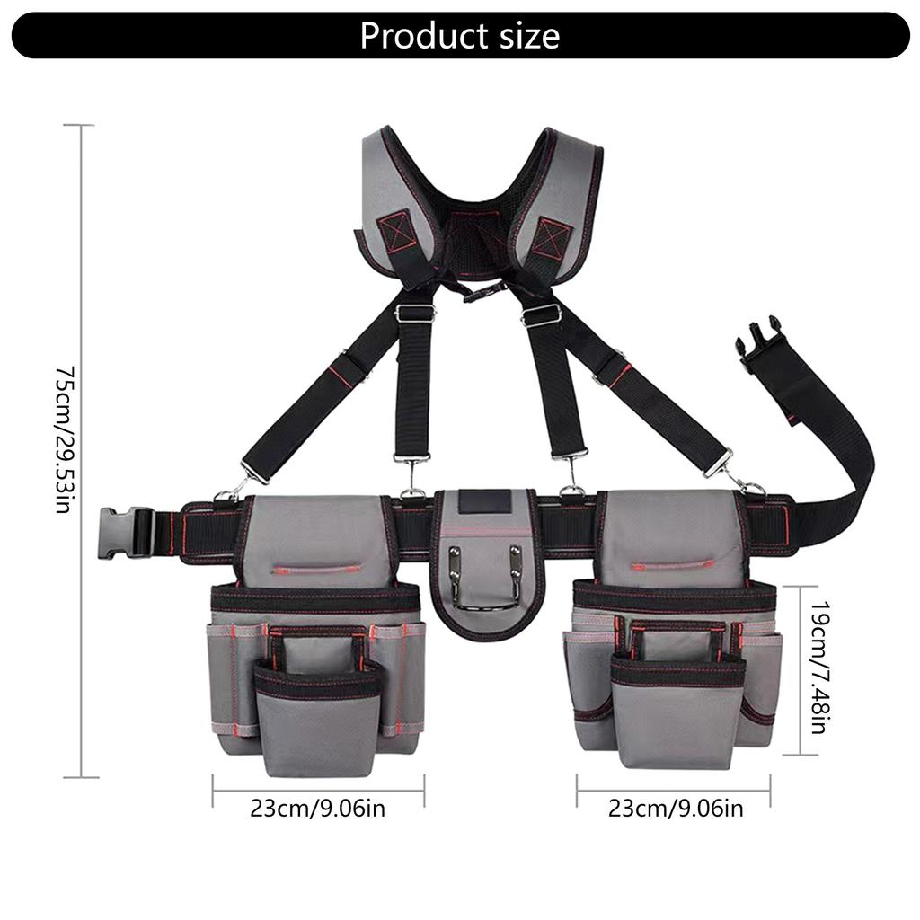 Adjustable Tool Belt for Men with Suspenders and Multi Pockets Ideal for Carpenters Construction Workers and Gardeners