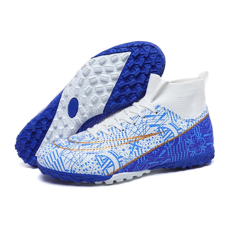 Football shoes men's low-top blue and white porcelain spikes youth professional training sneakers foreign trade explosion large size sports shoes