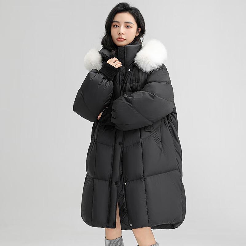 

Женский зимний пуховик средней длины с капюшоном из искусственного меха S