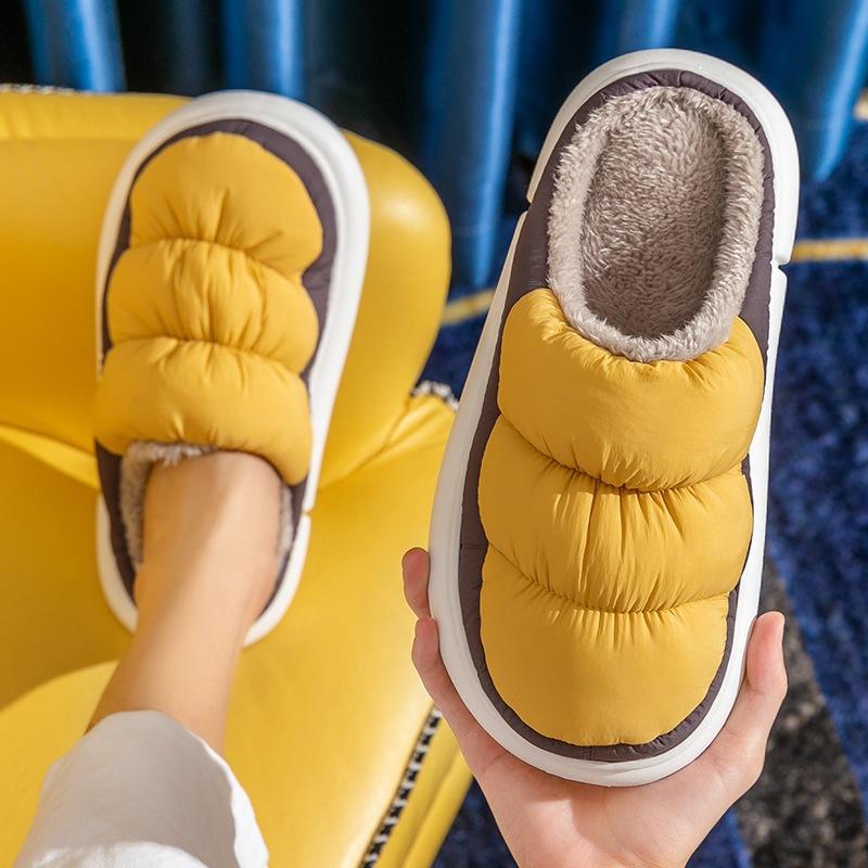 Cotton slippers men's bags follow home women's winter down cloth warm non-slip down cotton shoes women's winter