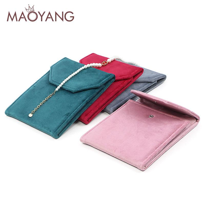Custom Foldable Pearl Necklace Pouches Multifunctional Earrings Rings Pendants Storage Velvet Pouches Buckle Gift Jewelry Bag