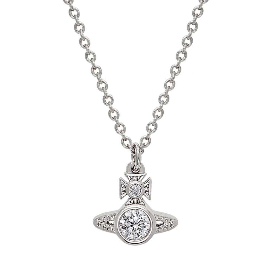 Vivienne Westwood London Orb Crystal Saturn Brass Pendant Necklace Unisex necklace Silver 6302027802P102SMP102 Box