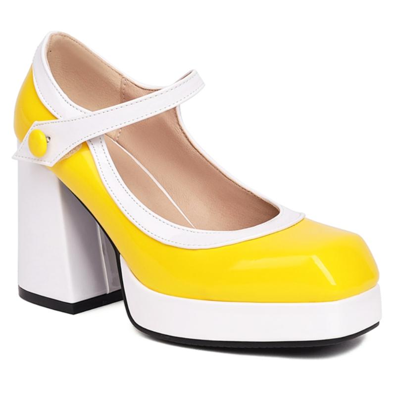 

Модные панк туфли Мэри Джейн на высоком каблуке женские туфли на платформе желтые красные розовые женские туфли на каблуке для свадебной вечеринки офисные туфли большого размера 46 39 светло-желтого