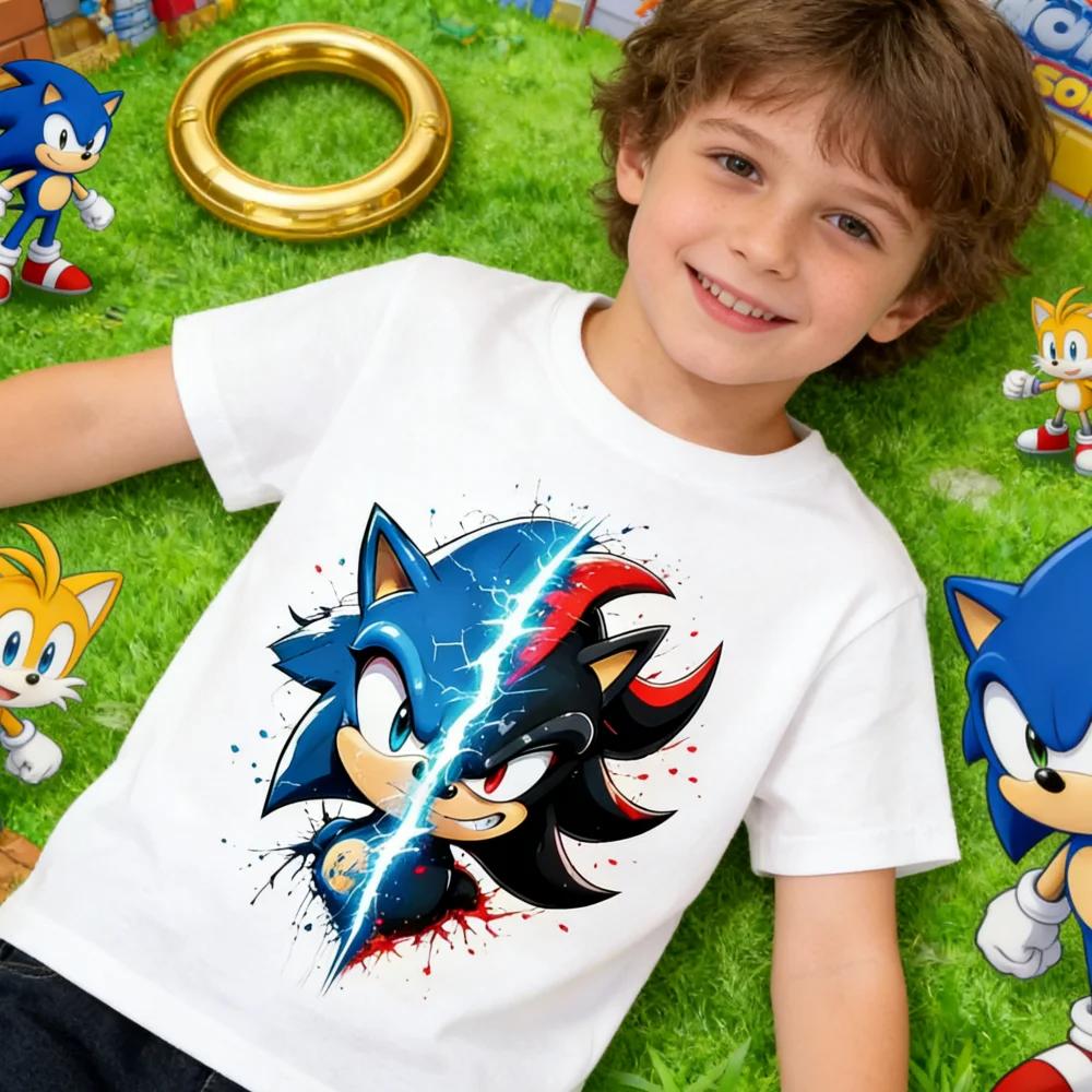 Sonic vs Shadow Kids TShirt  Video Game Tee Short Sleeve Cotton Crewneck Birthday Gift for Boys Soft Breathable Daily Wear