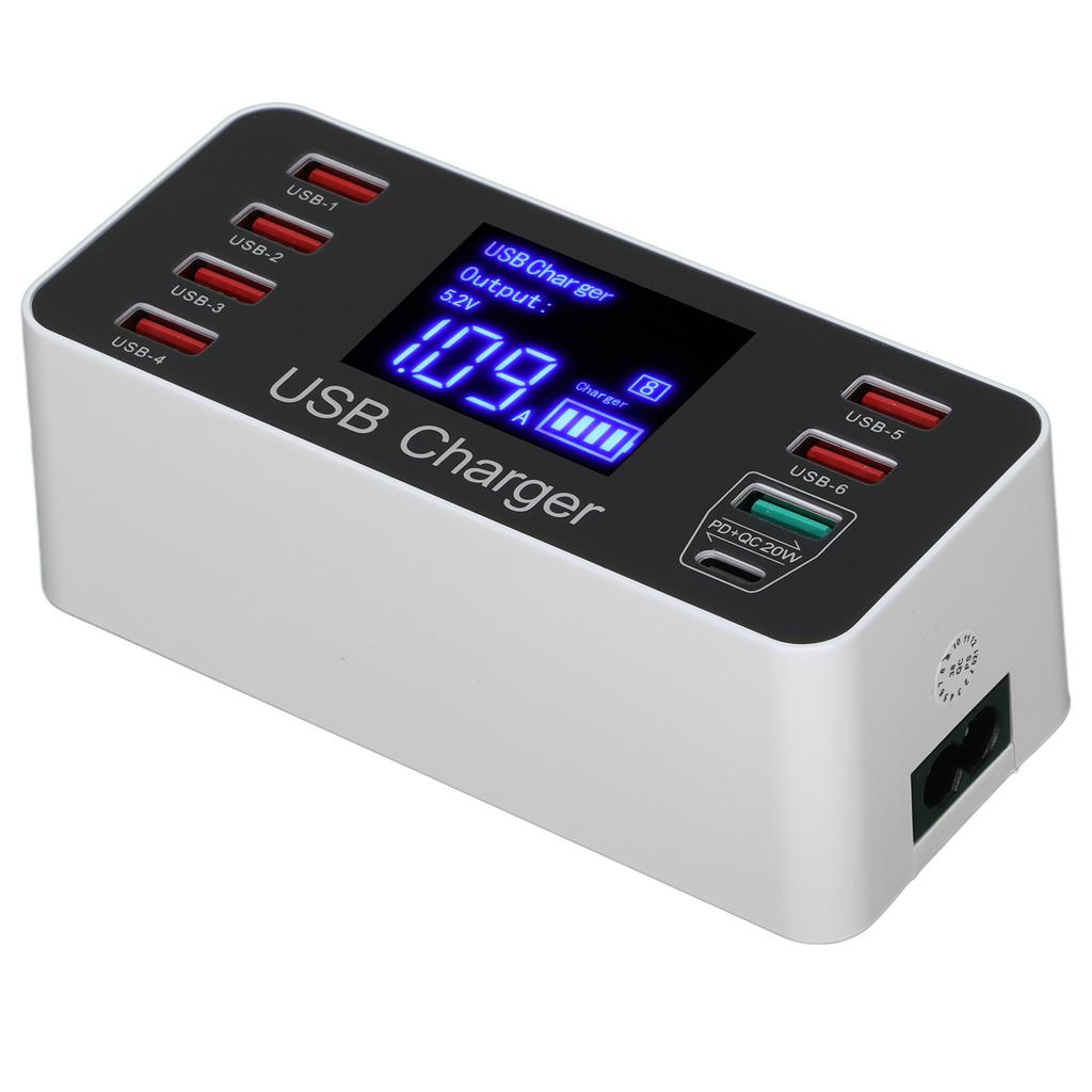 40W USB Phone Charger with 8 Ports Portable QC3.0 USB C Type C Fast Charger for Traveling