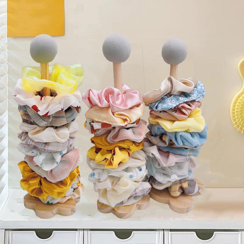 Solid Wood Hair Tie & Accessory Organizer Stylish Display Stand Suitable For Hair Accessories And Headbands Countertop Storage
