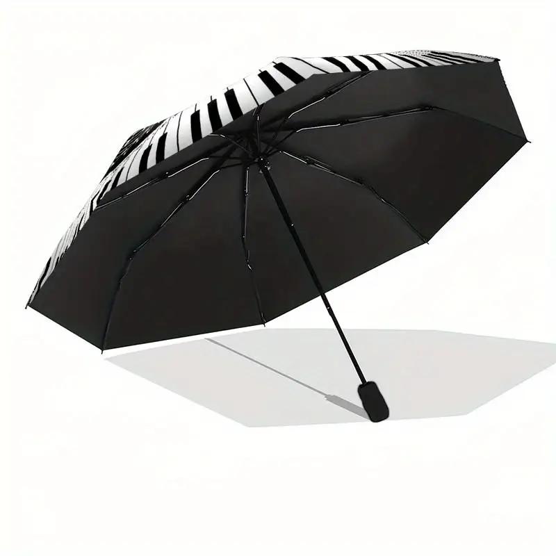 1 Automatic Open/Close Piano Key Note Pattern Umbrella - Black and White Design, 8-Rib Frame, Music Lovers & Piano Enthusiasts