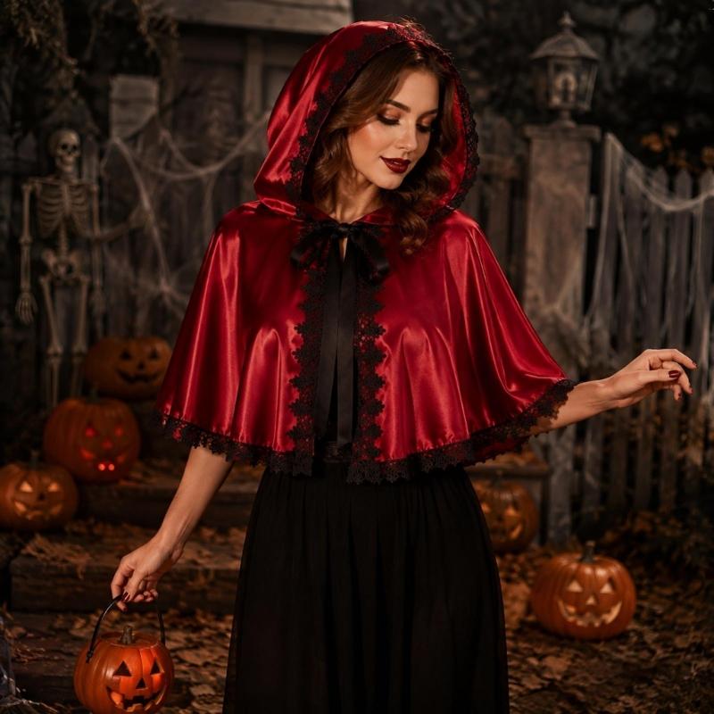 Red Short Capes Cloak with Breathable Polyester Fabric for Warm-Weather Coverage and Cool-Weather Layering