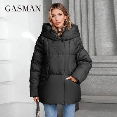 GASMAN Dames Parka 2024 Nieuwe Mode Dames Opstaande Kraag Korte Slanke Casual Capuchon Warme Donsjas 88595