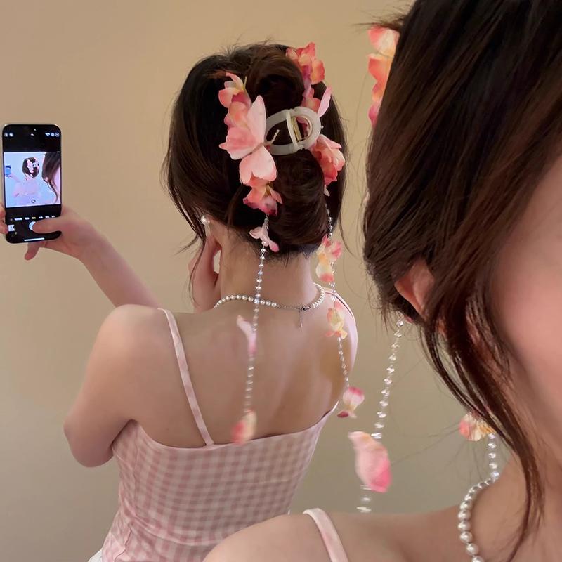 Bohemia Barrettes Hydrangea Flower Hair Claw Ponytail Clip Flower Tassel Hair Clip For Women Girls Sweet Cute Hairpin Gifts