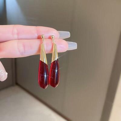 Orecchini pendenti rossi da donna alla moda, fidanzamento, matrimonio, sposa, orecchini, gioielli per feste, regalo LM