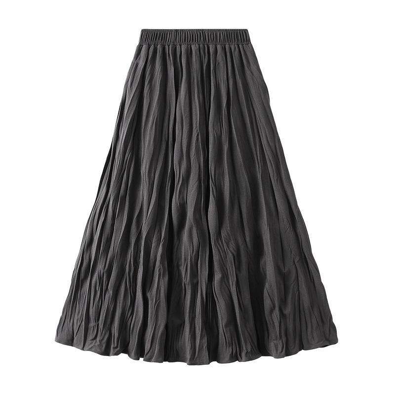Spring and Autumn Women's Skirt High Waist Slim Messy Pleated Mid-Length Large Swing A-line Skirt Half-body Skirt