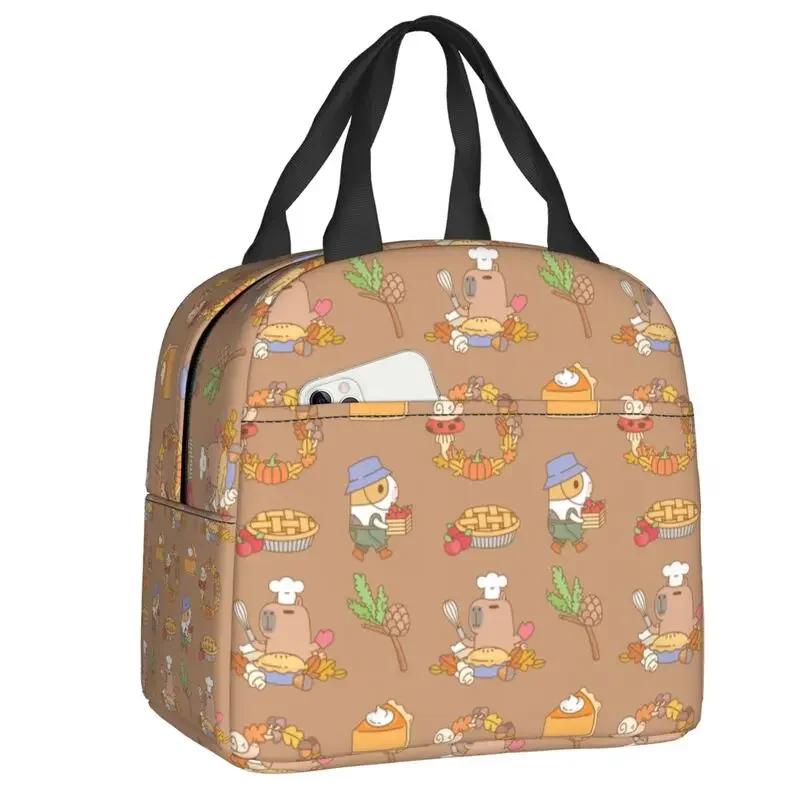 Capy Capybara Insulated Lunch Tote Bag for Women Cute Portable Warm Cooler Thermal   School Picnic Food Container