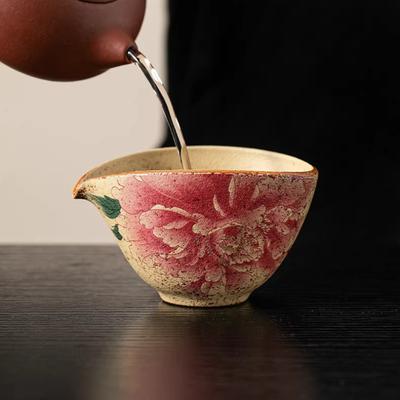 Handmade Ceramic Tea Fairness Cup Half Moon Shape Blue Flower Pattern Antique Style Teapot