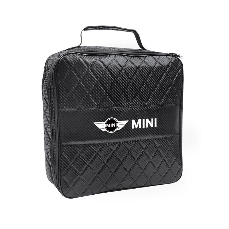 

Car Leather Storage Bag High-capacity Auto Trunk Handbag For MINI WORKS Cooper JCW Countryman Clubman Cabrio Paceman Coupe R56 вуглецевого волокна, чорного кольору
