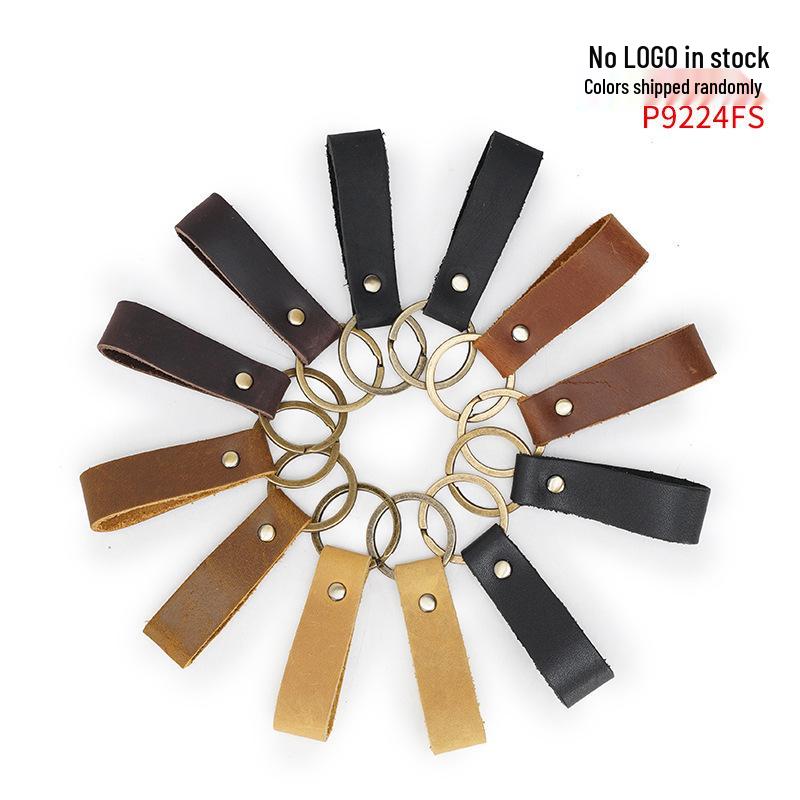 Creative Genuine Leather Retro Cowhide Car Keychain Pendant with Laser Logo