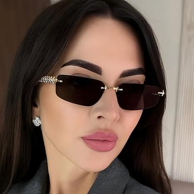 Óculos de Sol de Metal Sem Aro para Mulheres Homens Vintage Marca de Luxo Designer Outdoor Viagem Óculos de Sol Populares UV400