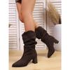 Vintage Pointed Toe High Heel Fashion Boots 2025 Winter New Plus-size Fleece Mid-top Boots for Women